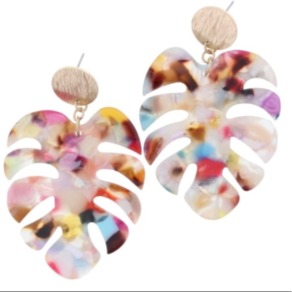New multi color palm leaf earrings